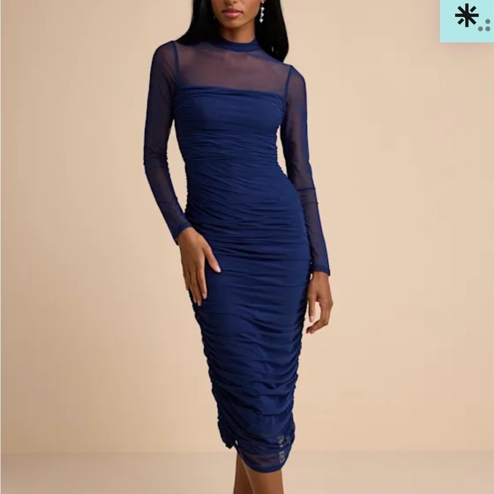 Lulus Navy Blue Ruched Dress